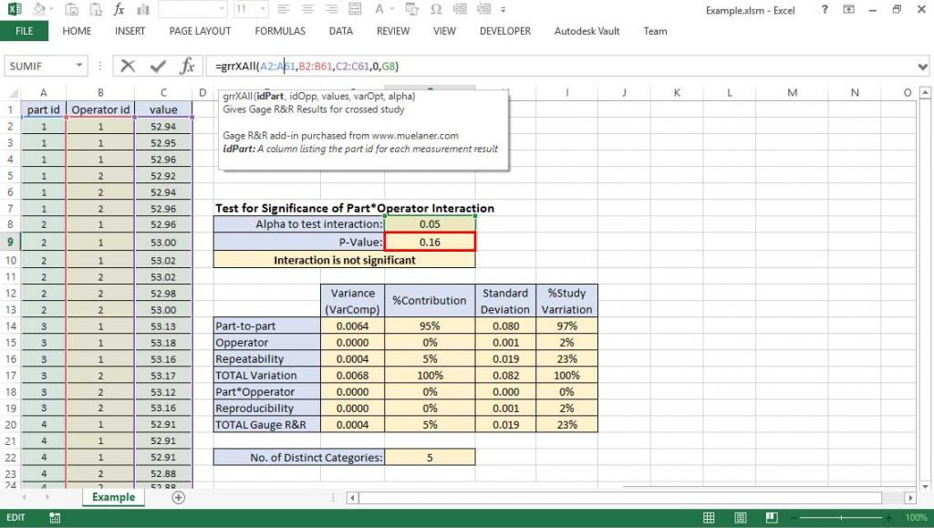 Gage R&R in Excel add-in screenshot